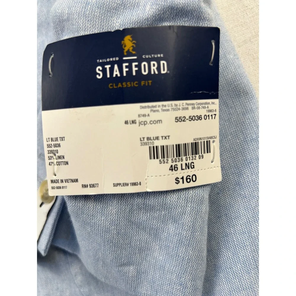Stafford Mens Classic Fit Linen Blend Sport Coat Light Blue 46 Long 339310